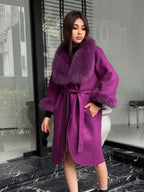 Purple Handmade Women Alpaca Coat With Fox Fur , Luxury Outwear | Natural Alpaca Wool Coat | Soft & Warm – Handmade Women’s Outerwear