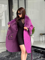 Purple Handmade Women Alpaca Coat With Fox Fur , Luxury Outwear | Natural Alpaca Wool Coat | Soft & Warm – Handmade Women’s Outerwear