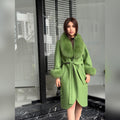 Green Handmade Women Alpaca Coat With Fox Fur , Luxury Outwear | Natural Alpaca Wool Coat | Soft & Warm – Handmade Women’s Outerwear