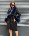 Black Handmade Alpaca Wool Coat with Blue Argentine Fox Fur | Women’s Luxury Warm Winter Outerwear | Natural Alpaca Wool Long Coat