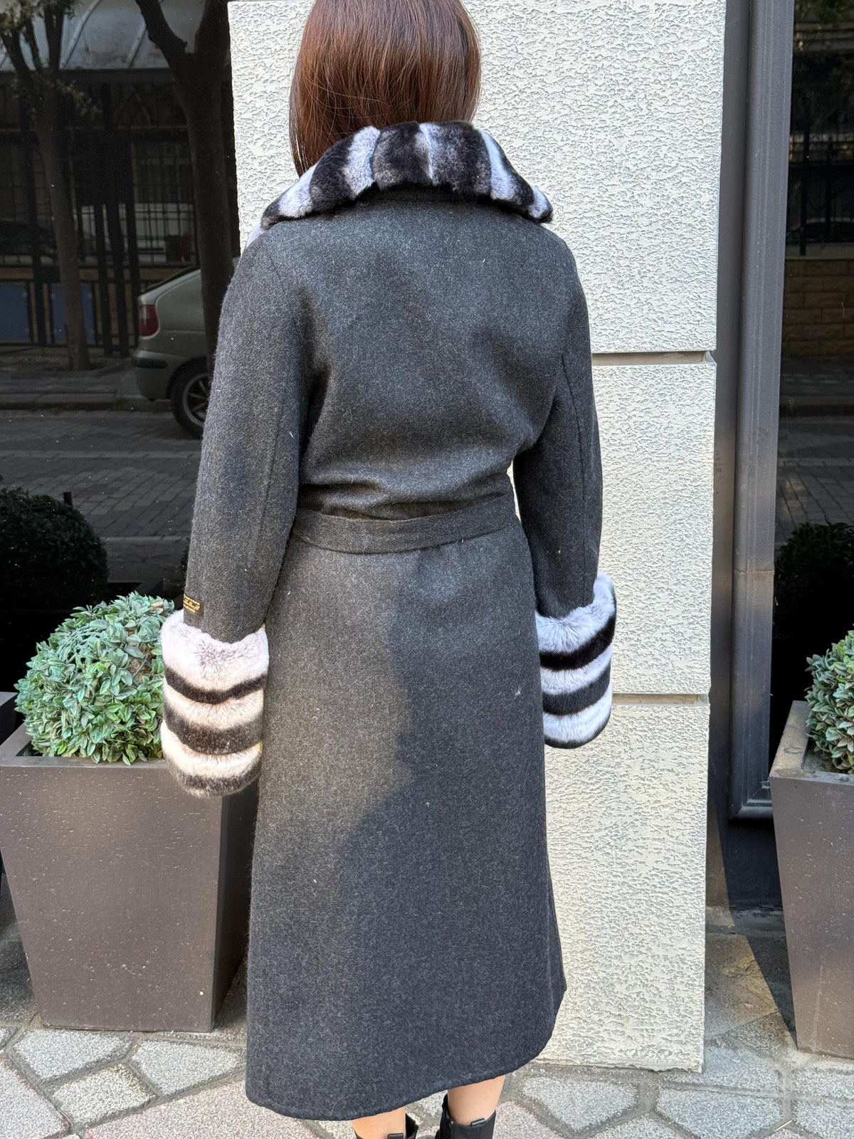 Black Handmade Women Alpaca Coat With Rex Fur | Luxury Wool Outwear | Soft Warm Natural Alpaca Wool Coat | All Colours Available