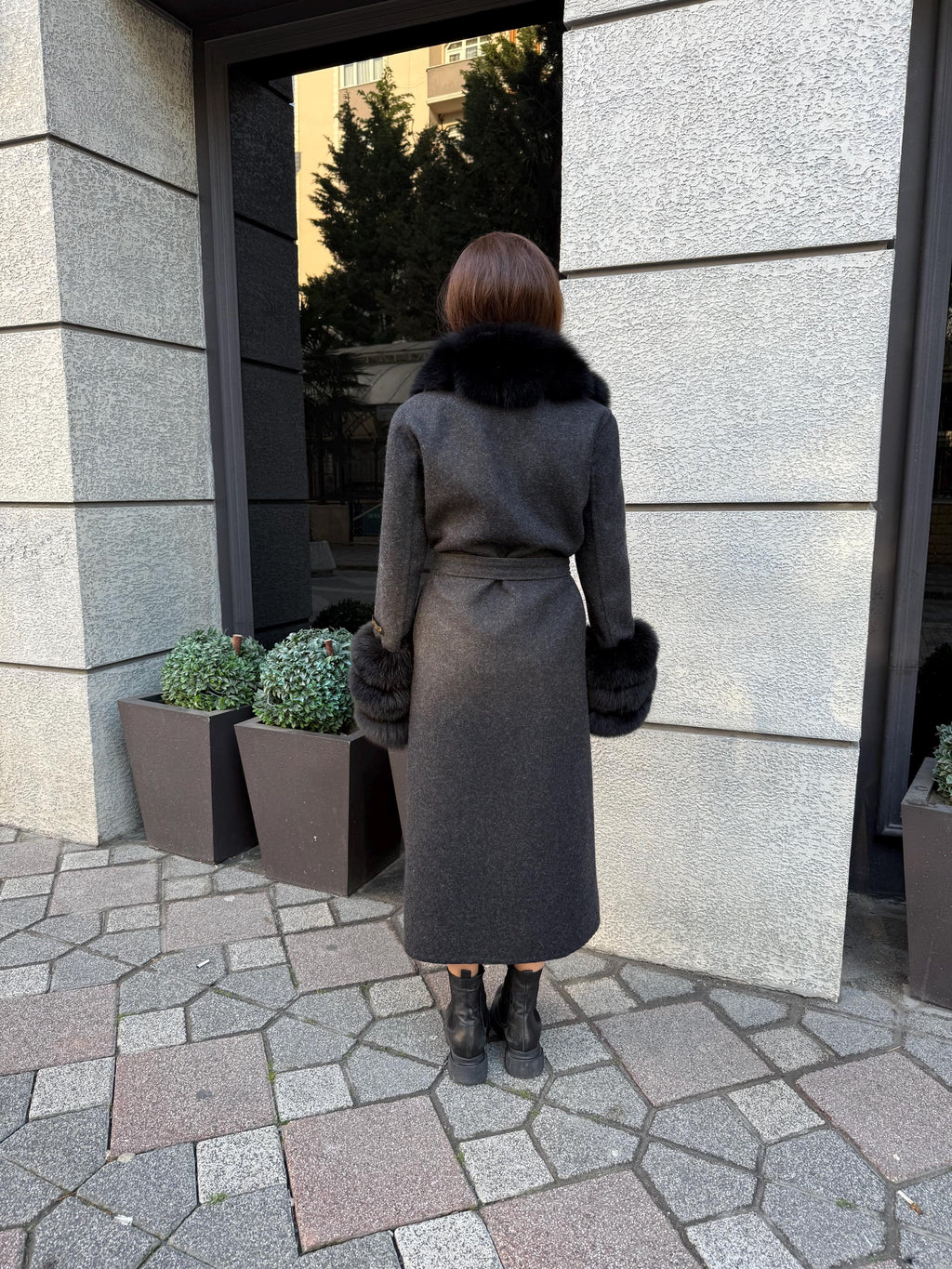 Black Handmade Women Alpaca Coat With Fox Fur , Luxury Wool Outwear | Soft Warm Natural Alpaca Wool Coat| All Colours Available
