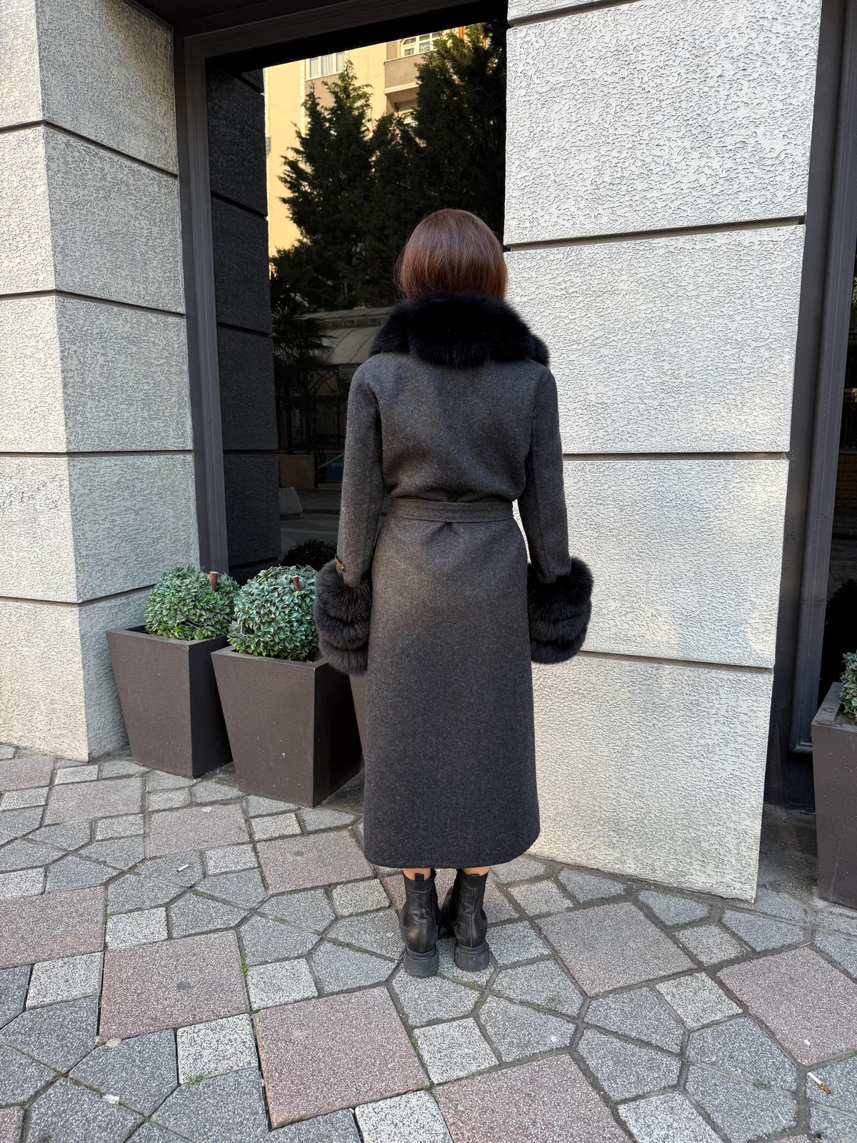 Black Handmade Women Alpaca Coat With Fox Fur , Luxury Wool Outwear | Soft Warm Natural Alpaca Wool Coat| All Colours Available