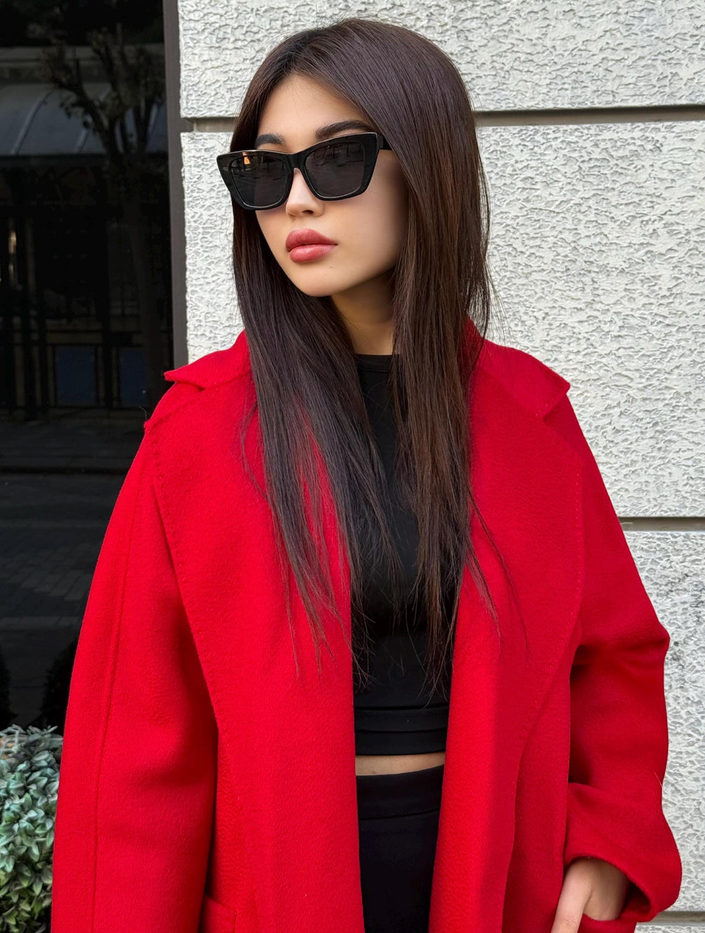 Women’s Red Long Zibellino Alpaca Coat, Handmade Luxury Virgin Wool Jacket