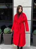 Women’s Red Long Zibellino Alpaca Coat, Handmade Luxury Virgin Wool Jacket