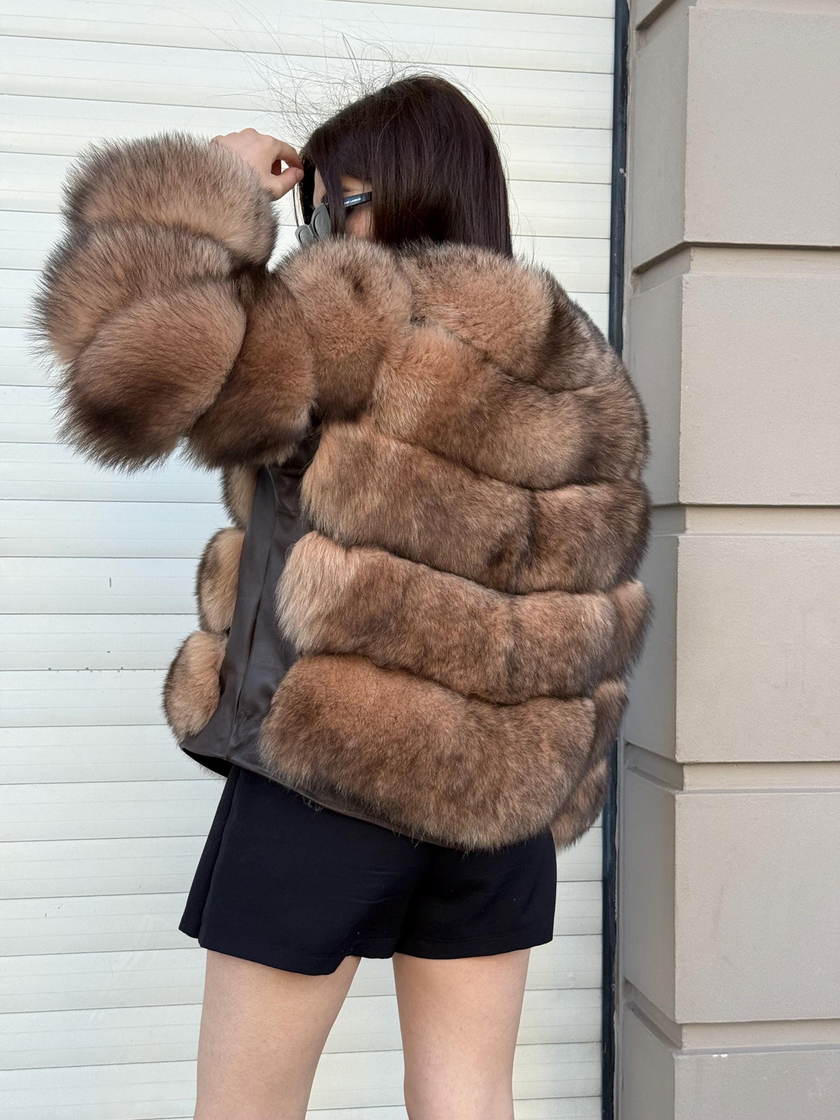 Women Handmade Fox Fur Jacket & Vest | Brown Genuine Fox Fur Jacket With Removable Sleeves, Luxury Winter Warm Outwear | Gift For Her