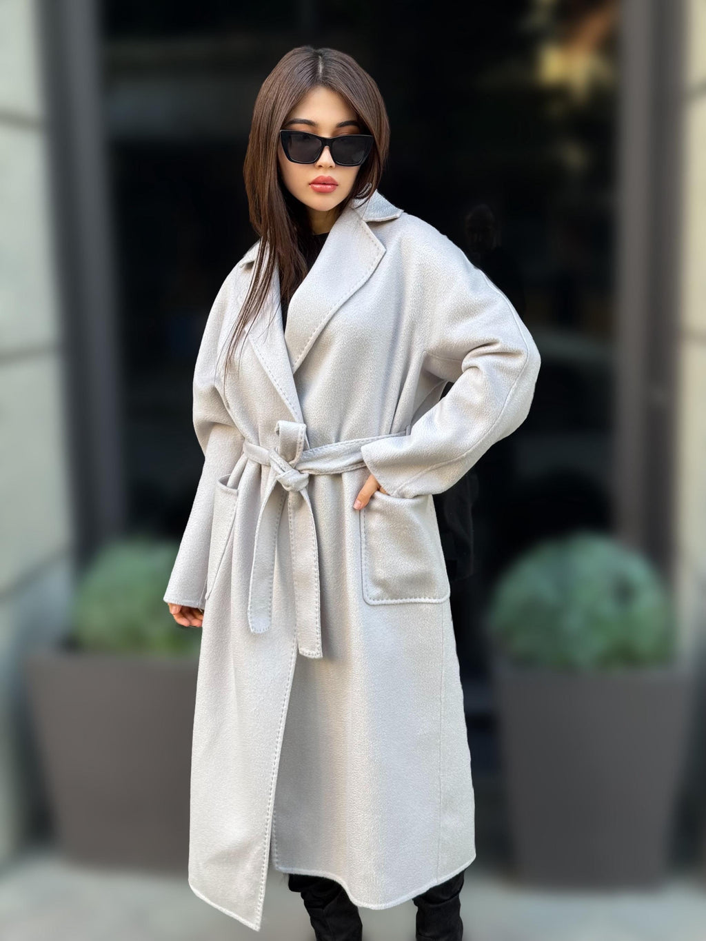 Women’s Stone Long Zibellino Alpaca Coat, Handmade Luxury Virgin Wool Jacket