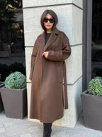 Brown Zibellino Alpaca Coat, Handmade Luxury Long Virgin Wool Overcoat, Plus Size Jacket