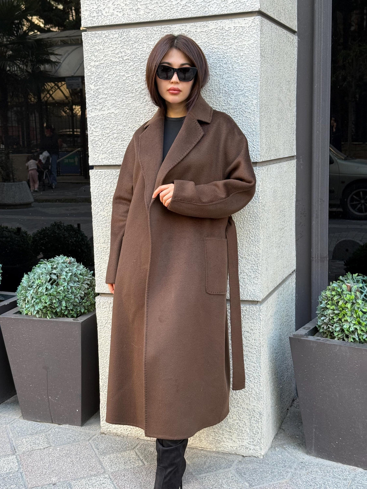 Brown Zibellino Alpaca Coat, Handmade Luxury Long Virgin Wool Overcoat, Plus Size Jacket