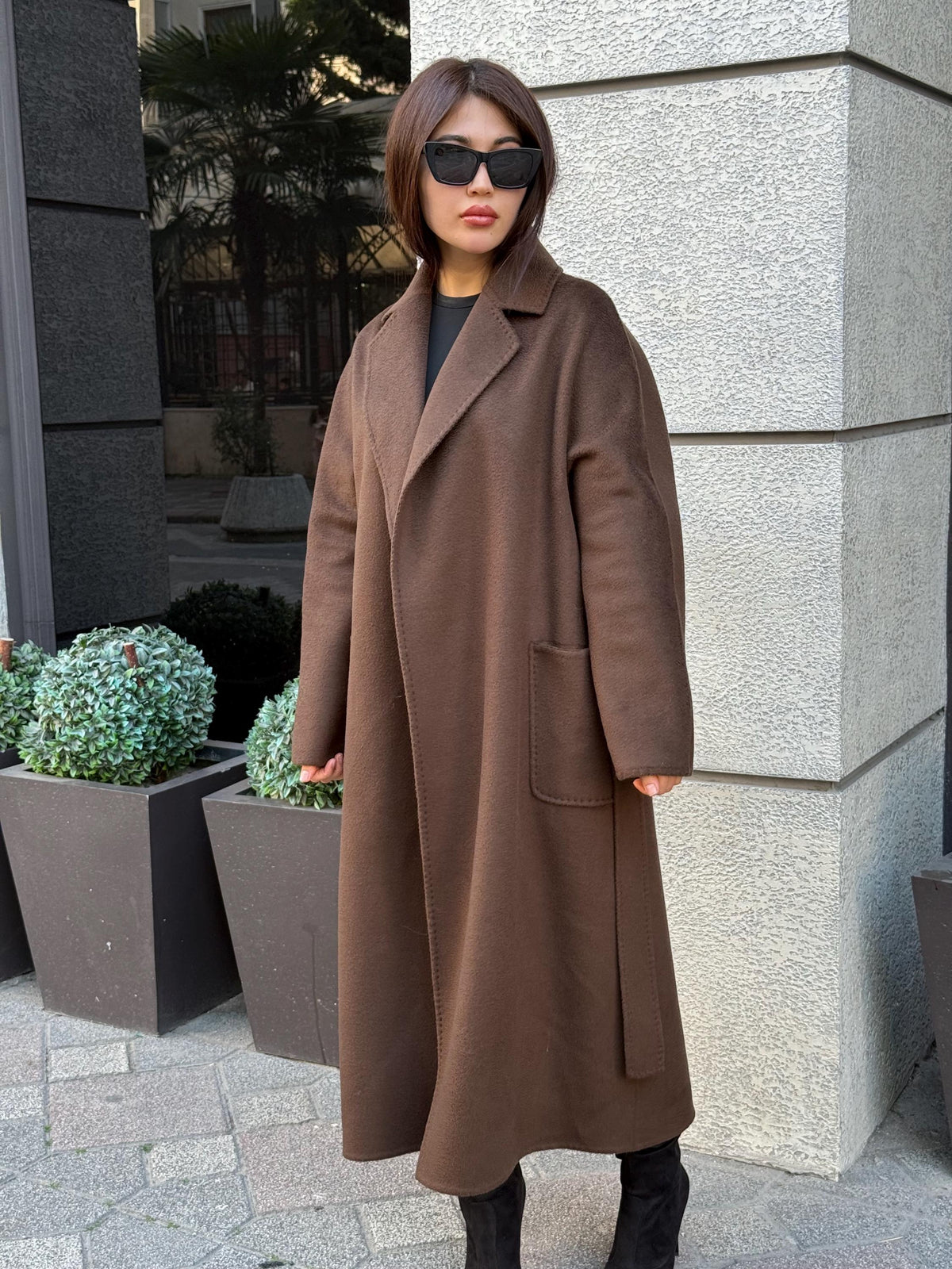 Brown Zibellino Alpaca Coat, Handmade Luxury Long Virgin Wool Overcoat, Plus Size Jacket