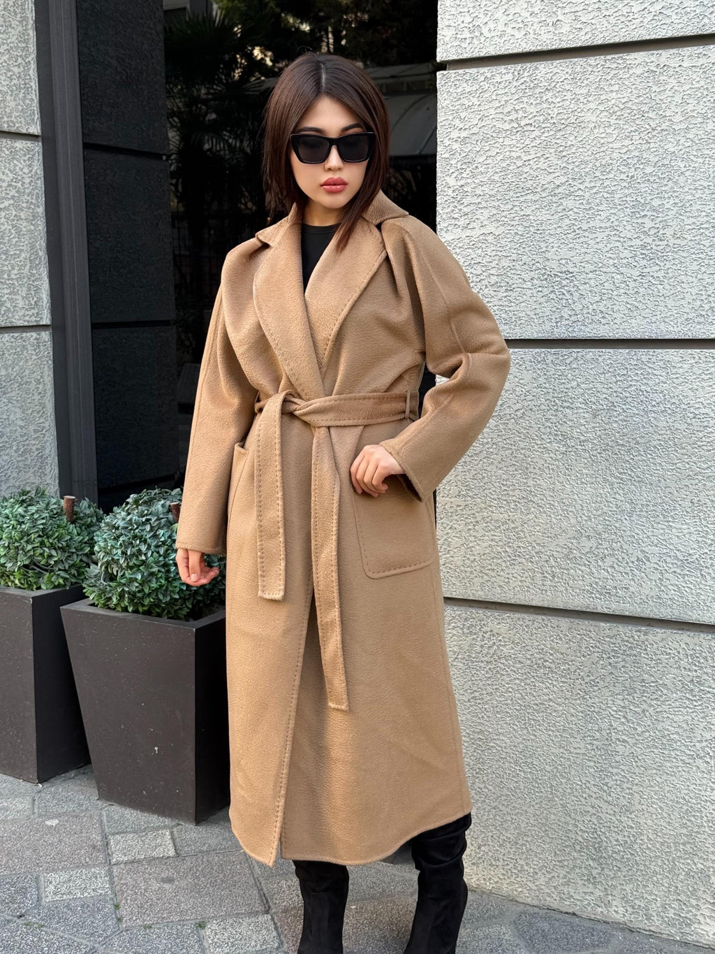 Women’s Camel Long Zibellino Alpaca Coat, Handmade Luxury Virgin Wool Jacket