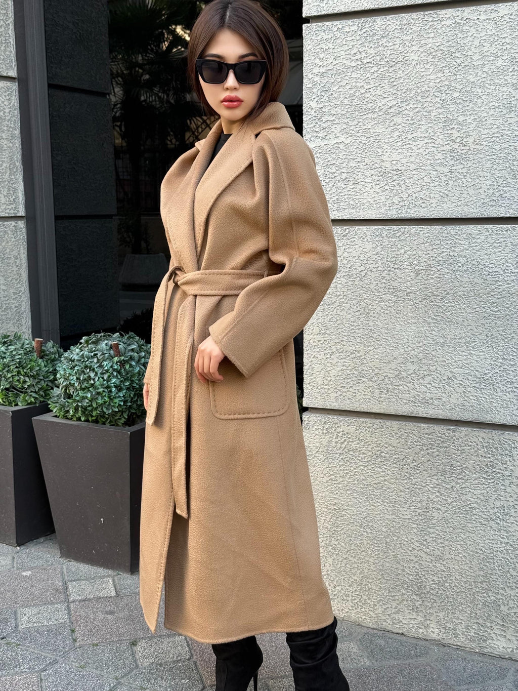 Women’s Camel Long Zibellino Alpaca Coat, Handmade Luxury Virgin Wool Jacket
