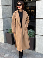 Women’s Camel Long Zibellino Alpaca Coat, Handmade Luxury Virgin Wool Jacket