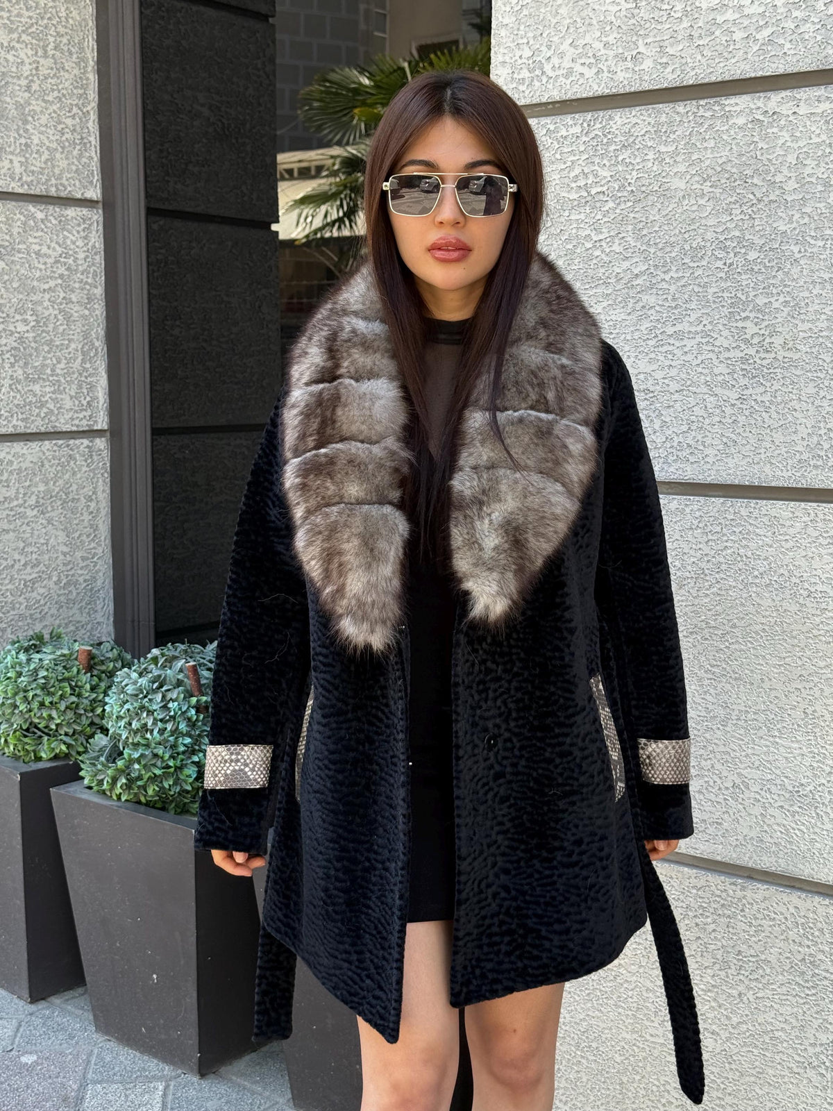 Black Faux Astrakhan Jacket,Women’s Collar Genuine Fox Fur Coat , & Real Python