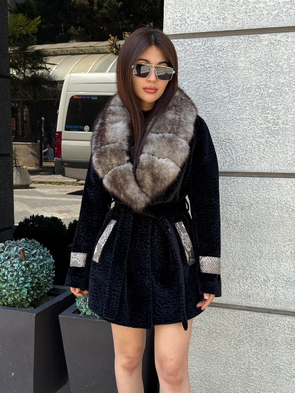 Black Faux Astrakhan Jacket,Women’s Collar Genuine Fox Fur Coat , & Real Python