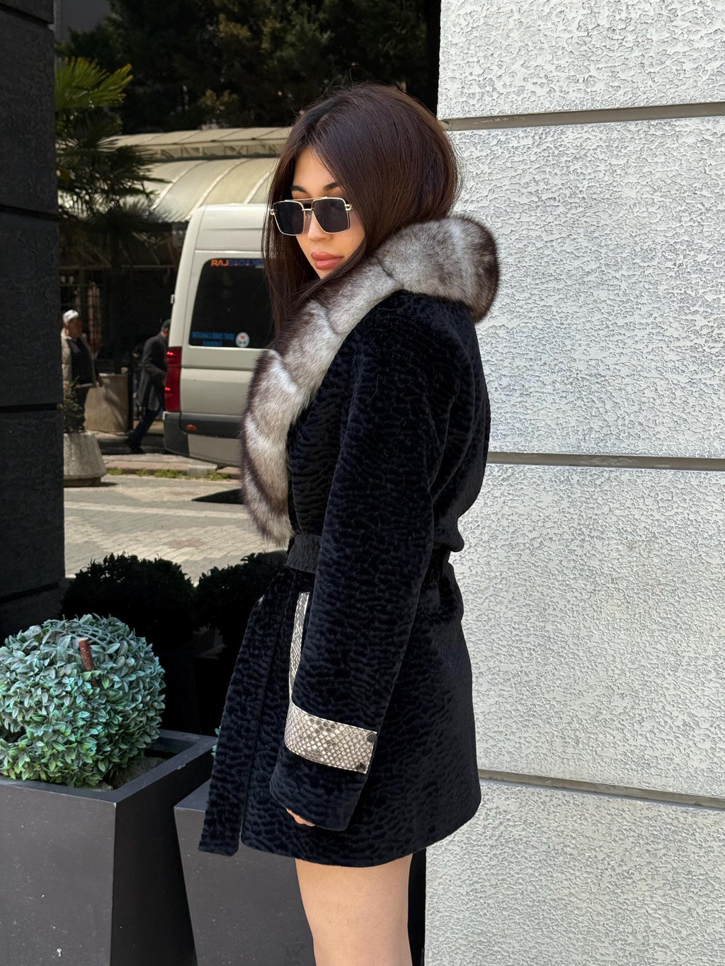 Black Faux Astrakhan Jacket,Women’s Collar Genuine Fox Fur Coat , & Real Python