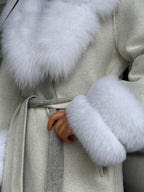 White Handmade Women Alpaca Coat With Fox Fur , Luxury Outwear | Natural Alpaca Wool Coat | Soft & Warm – Handmade Women’s Outerwear