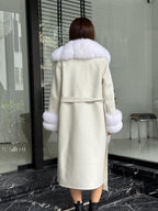 White Handmade Women Alpaca Coat With Fox Fur , Luxury Outwear | Natural Alpaca Wool Coat | Soft & Warm – Handmade Women’s Outerwear