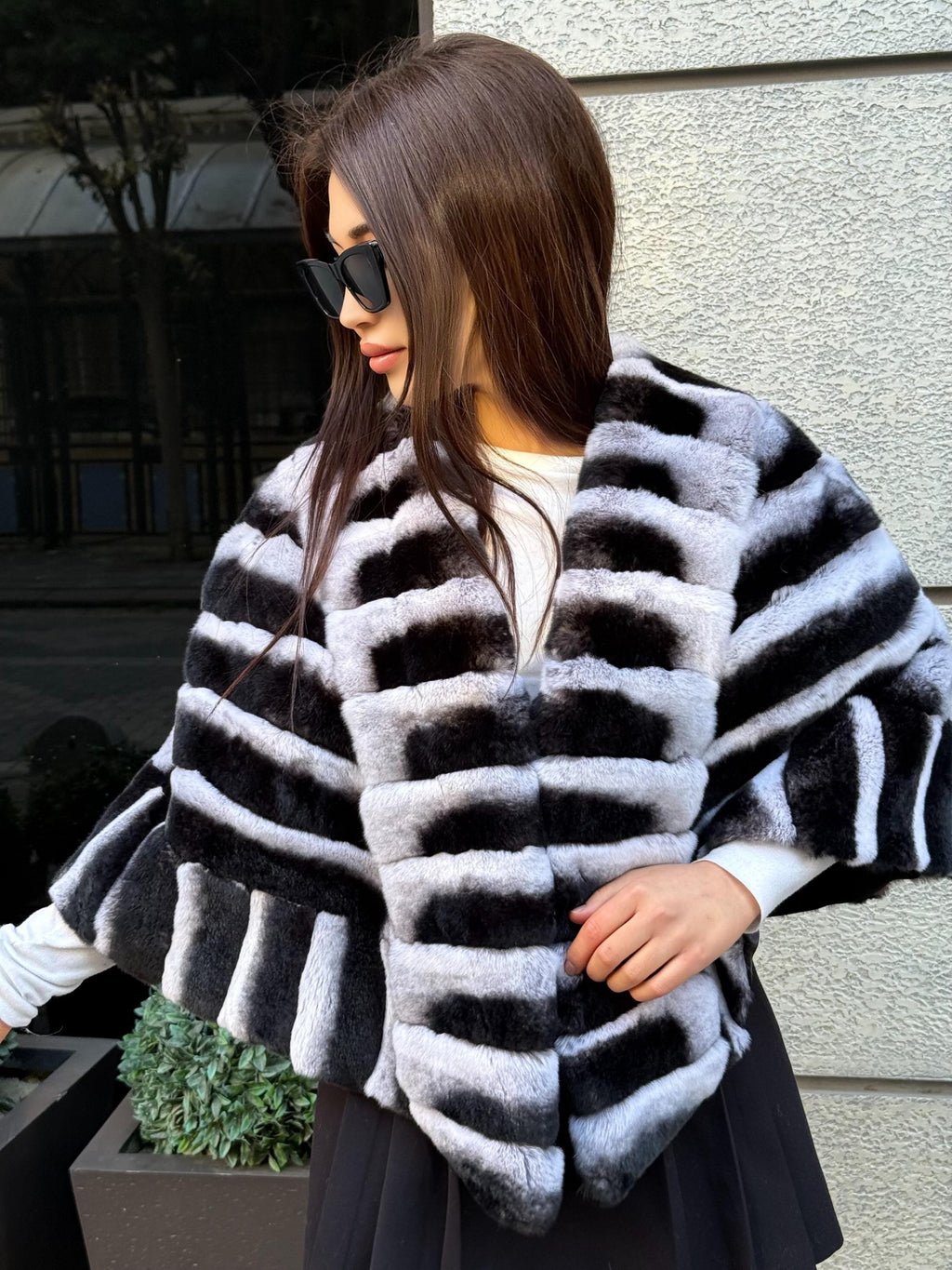 Women Handmade Luxury Rex Fur Shawl | short Rex Fur Shawl | Shawl Accessories For Women | Gray Rabbit Rex Fur Bolero Shawl With Pocket