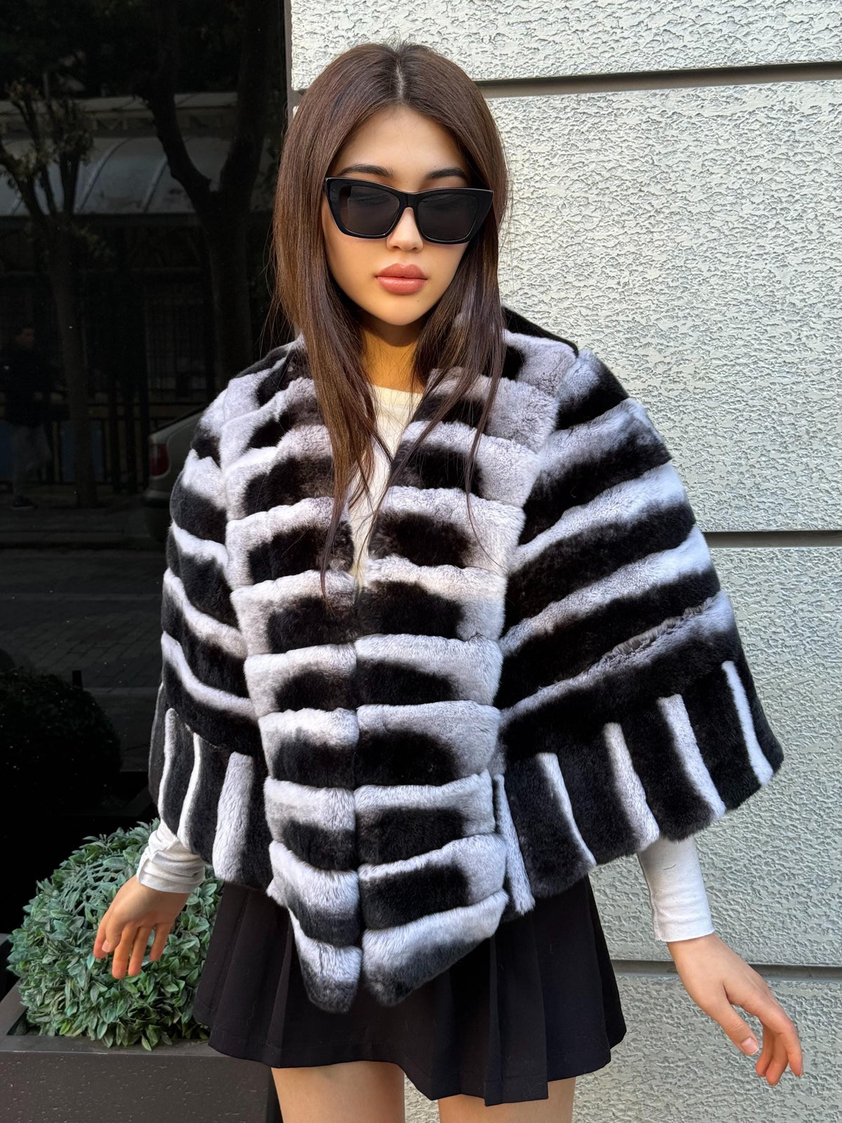 Women Handmade Luxury Rex Fur Shawl | short Rex Fur Shawl | Shawl Accessories For Women | Gray Rabbit Rex Fur Bolero Shawl With Pocket