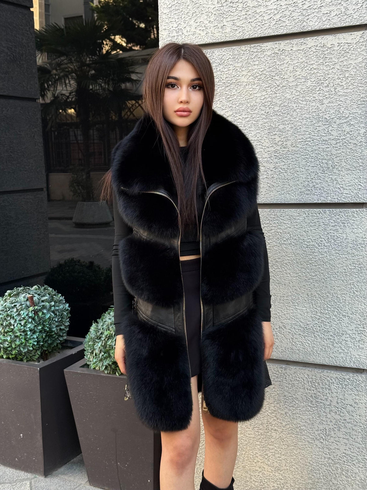 Handmade Women Black Fox Fur Vest, Real Fox Fur, Handmade Vest For Women | Long Fox Fur Vest | Gift Ideas | Luxury Vest | Genuine Fur Vest
