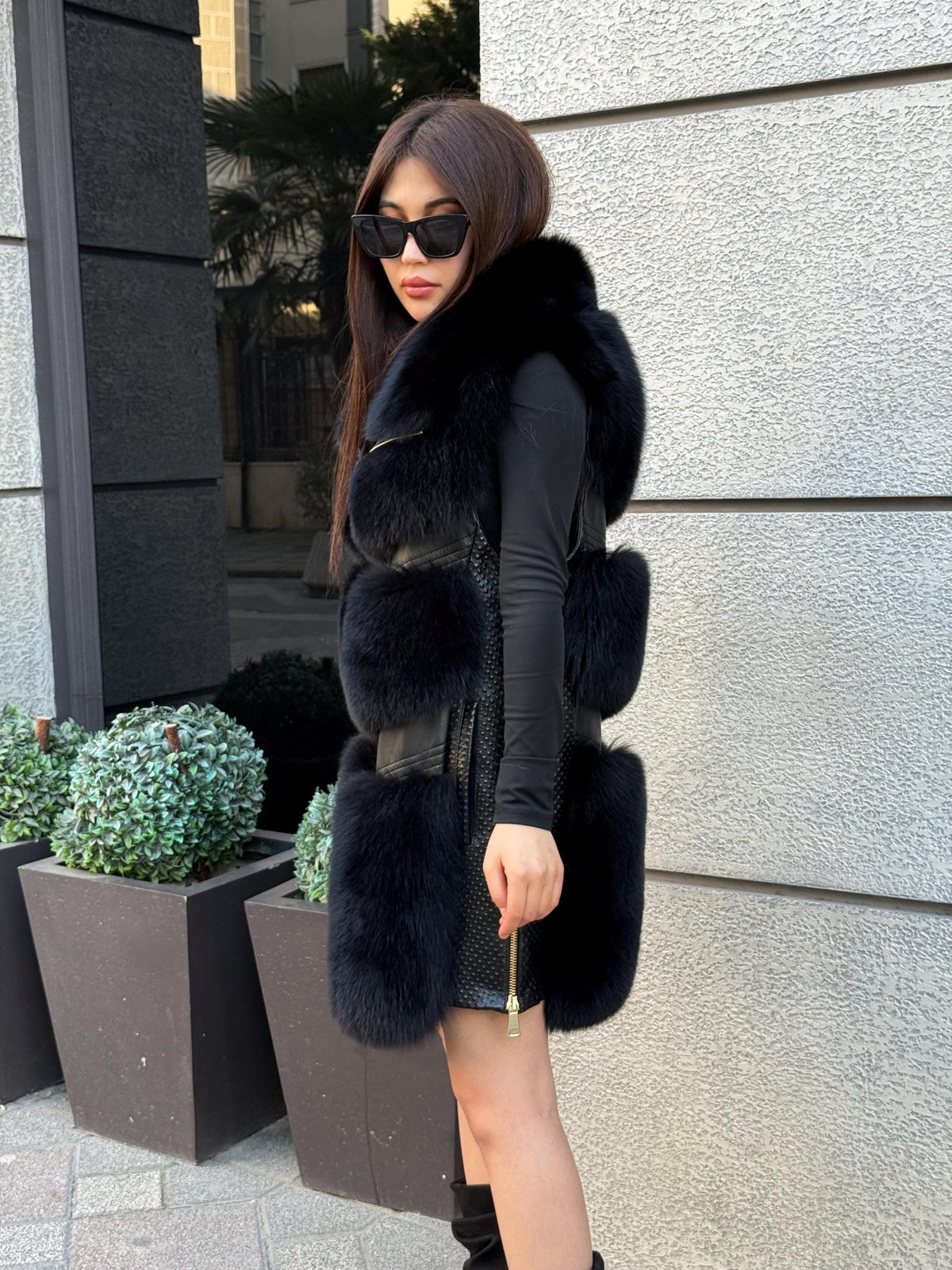 Handmade Women Black Fox Fur Vest, Real Fox Fur, Handmade Vest For Women | Long Fox Fur Vest | Gift Ideas | Luxury Vest | Genuine Fur Vest