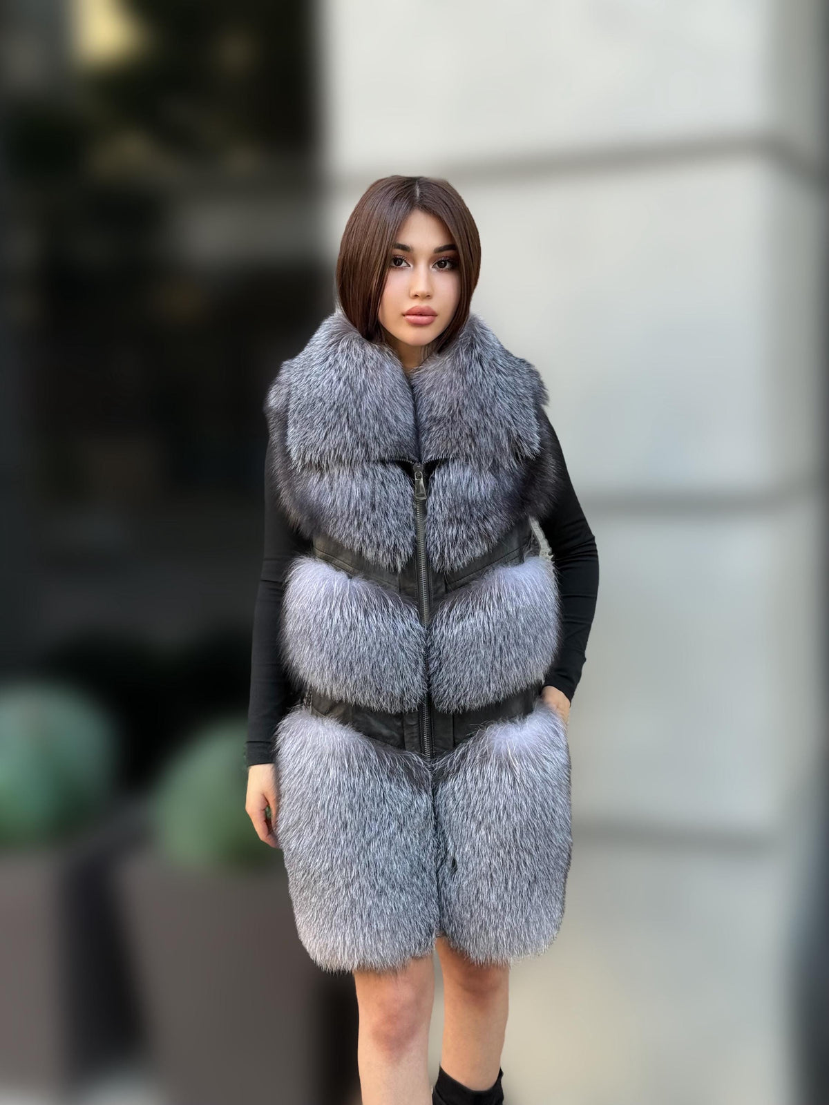 Handmade Women Natural Gray Frost Fox Fur Vest, Real Fox Fur, Handmade Vest For Women | Long Fox Fur Vest | Luxury Vest | Genuine Fur Vest