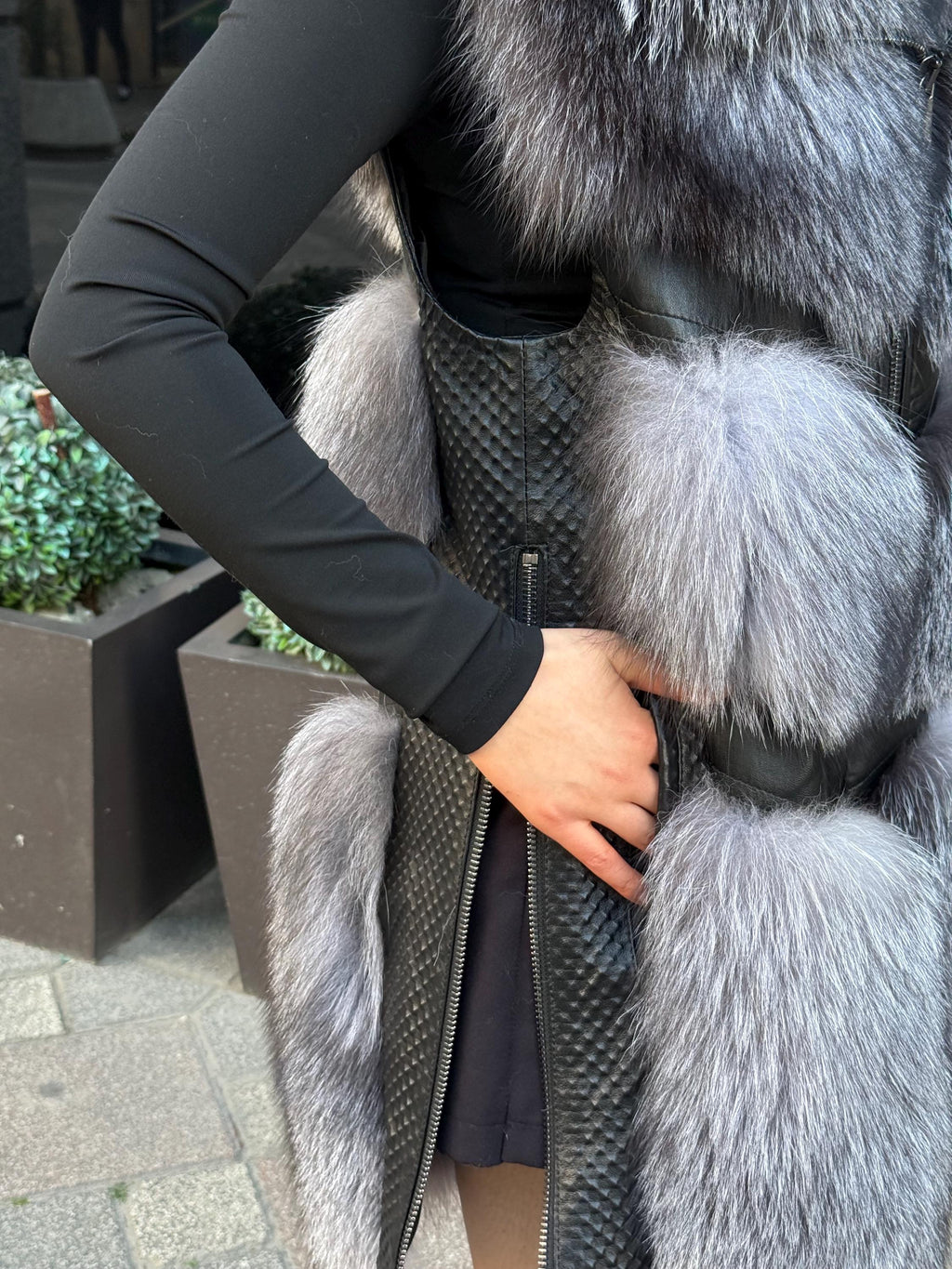 Handmade Women Natural Gray Frost Fox Fur Vest, Real Fox Fur, Handmade Vest For Women | Long Fox Fur Vest | Luxury Vest | Genuine Fur Vest