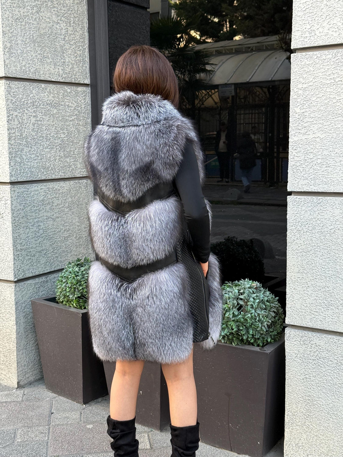 Handmade Women Natural Gray Frost Fox Fur Vest, Real Fox Fur, Handmade Vest For Women | Long Fox Fur Vest | Luxury Vest | Genuine Fur Vest