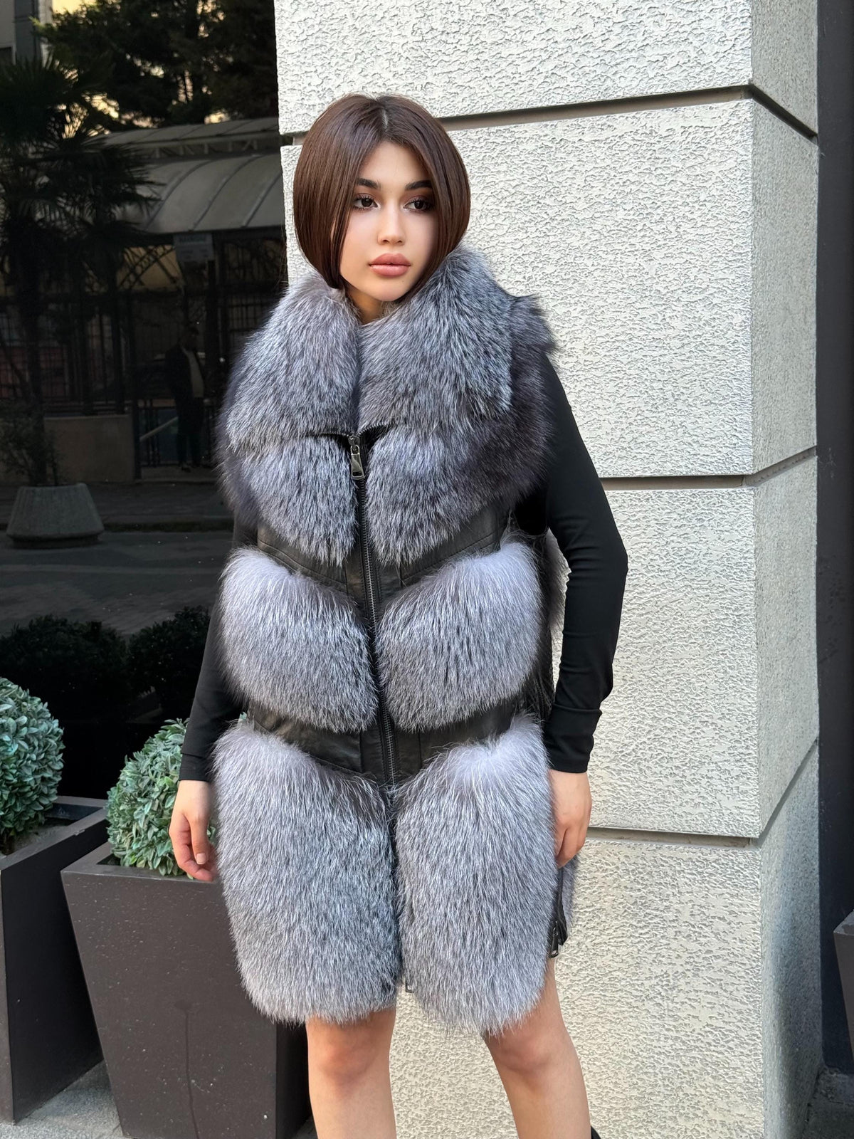 Handmade Women Natural Gray Frost Fox Fur Vest, Real Fox Fur, Handmade Vest For Women | Long Fox Fur Vest | Luxury Vest | Genuine Fur Vest