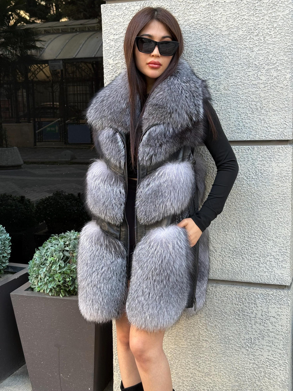 Handmade Women Natural Gray Frost Fox Fur Vest, Real Fox Fur, Handmade Vest For Women | Long Fox Fur Vest | Luxury Vest | Genuine Fur Vest