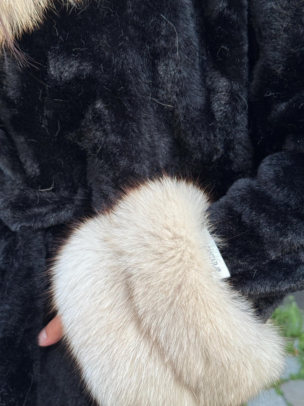 Luxury Black Alcantara Cape Coat with Fox Fur Hood & Cuffs | Women’s Beige Winter Fox Fur Jacket