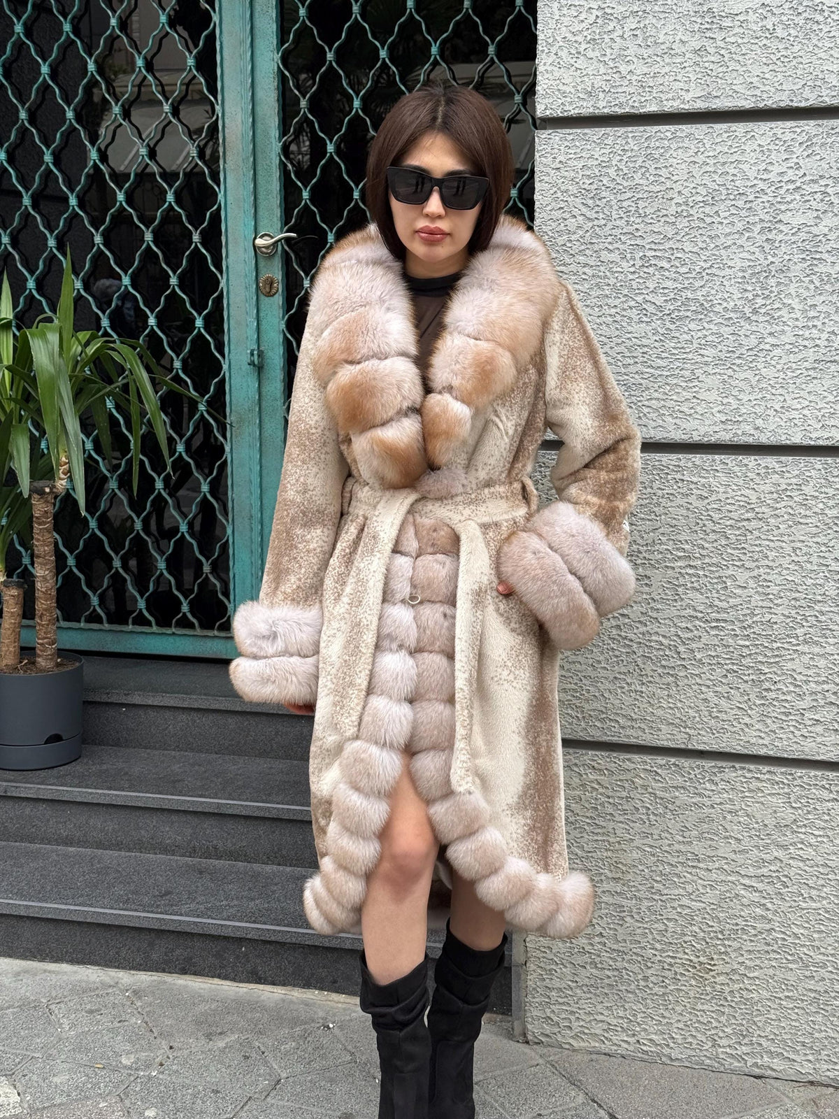 Beige Long Faux Mink Fur Coat, Front&Cuffs Fox Fur Jacket,/ Genuine Fox Fur Jacket.. Women Fox Fur Coat.. Fox Fur