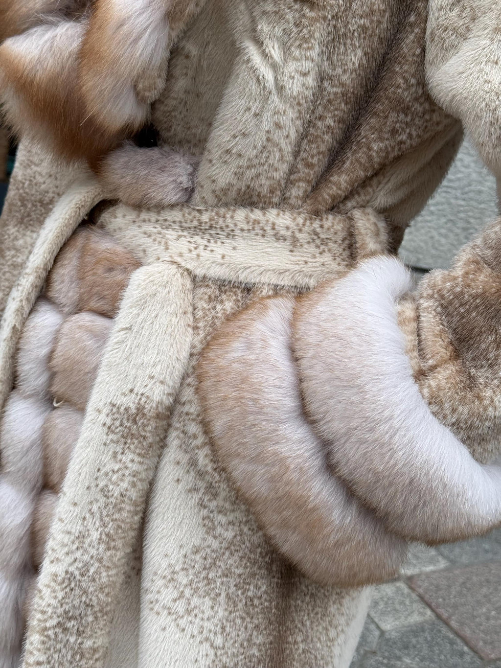 Beige Long Faux Mink Fur Coat, Front&Cuffs Fox Fur Jacket,/ Genuine Fox Fur Jacket.. Women Fox Fur Coat.. Fox Fur