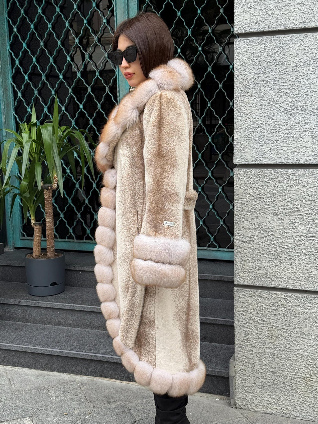 Beige Long Faux Mink Fur Coat, Front&Cuffs Fox Fur Jacket,/ Genuine Fox Fur Jacket.. Women Fox Fur Coat.. Fox Fur