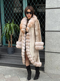Beige Long Faux Mink Fur Coat, Front&Cuffs Fox Fur Jacket,/ Genuine Fox Fur Jacket.. Women Fox Fur Coat.. Fox Fur
