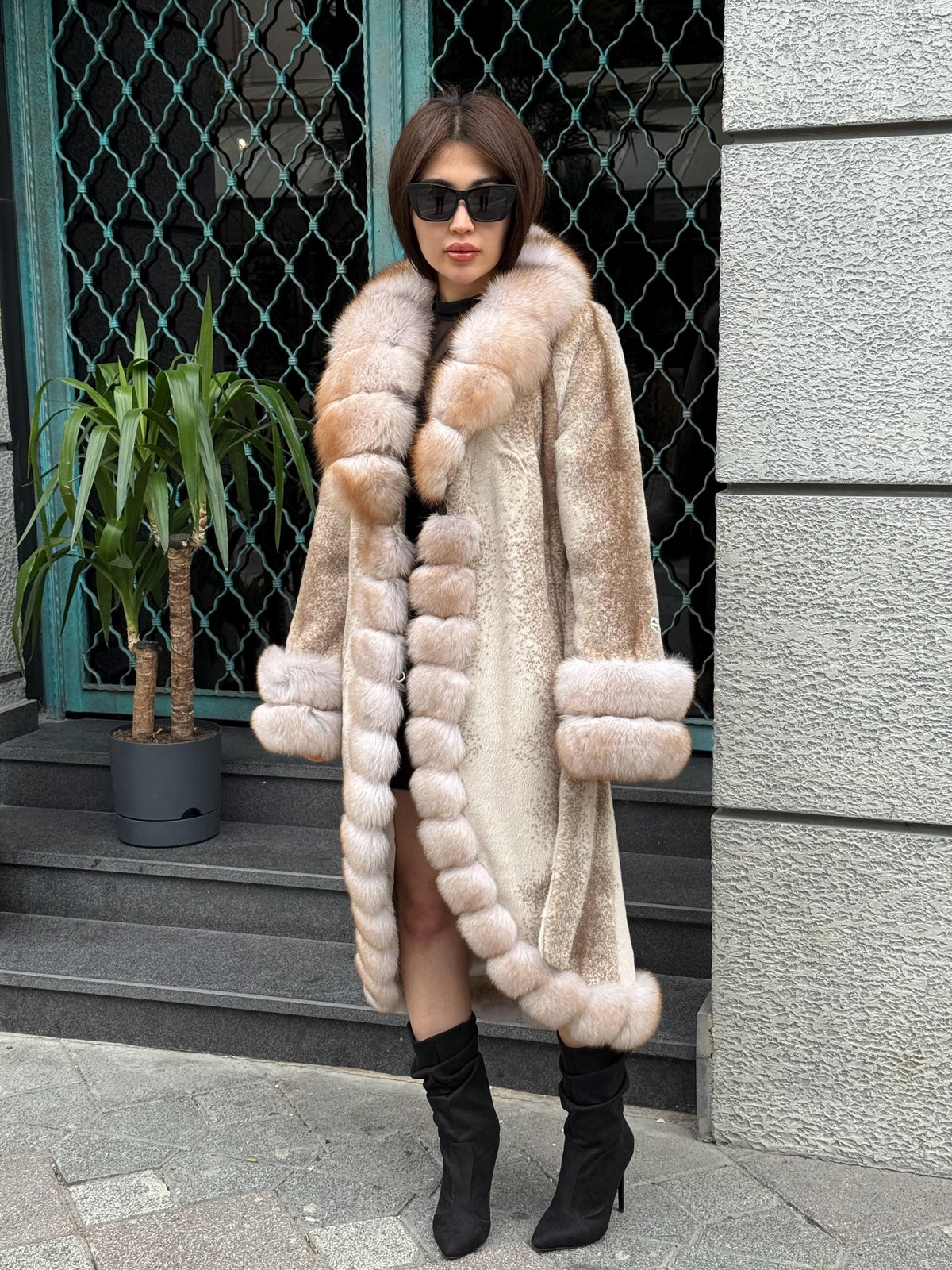 Beige Long Faux Mink Fur Coat, Front&Cuffs Fox Fur Jacket,/ Genuine Fox Fur Jacket.. Women Fox Fur Coat.. Fox Fur