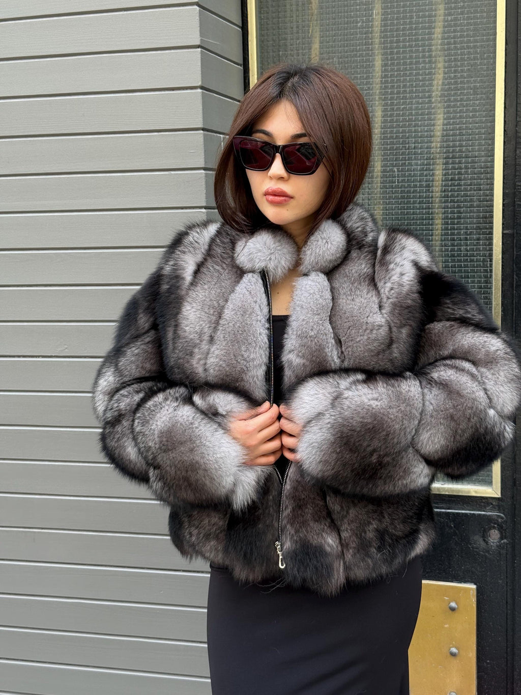 Gray Fox Fur Jacket, Short Women Fox Fur Jacket. Fox Fur Coat. Casual Fox Fur Jacket