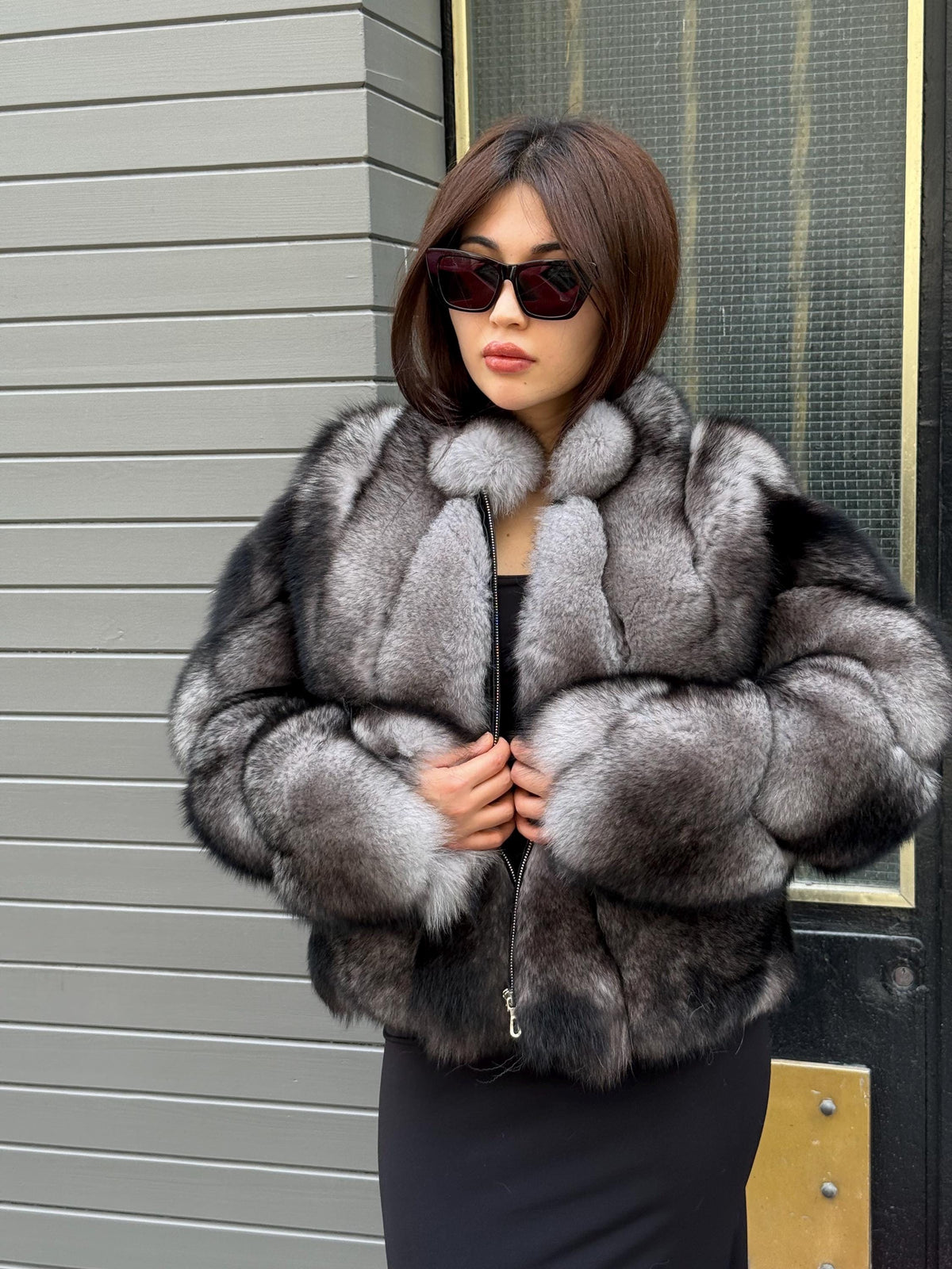 Gray Fox Fur Jacket, Short Women Fox Fur Jacket. Fox Fur Coat. Casual Fox Fur Jacket