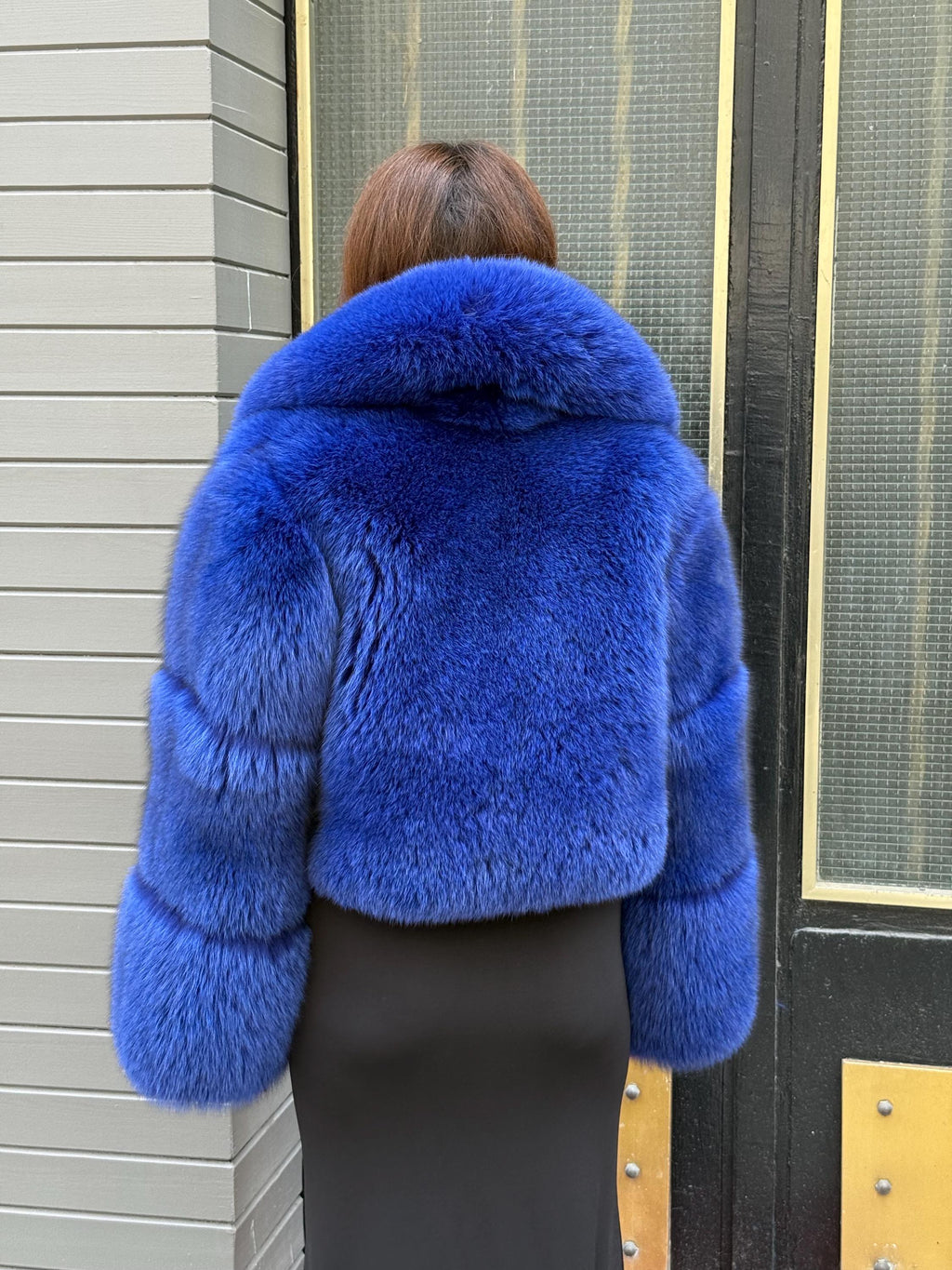Sax Blue Fox Fur Jacket | Women Luxury Handmade Cropped Fur Coat