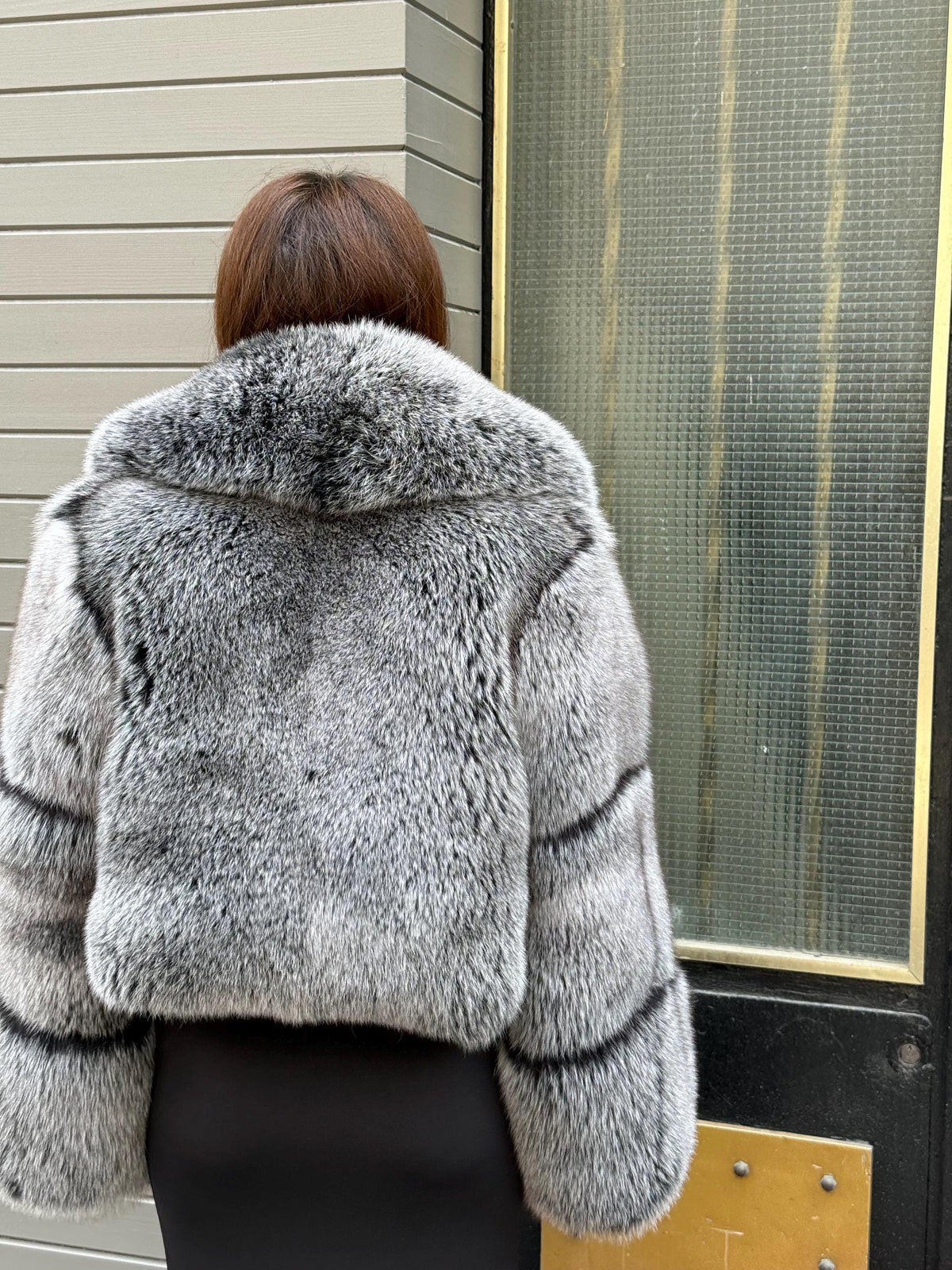 Gray Women Fox Fur Jacket | Luxury Handmade Cropped Silver Fur Coat
