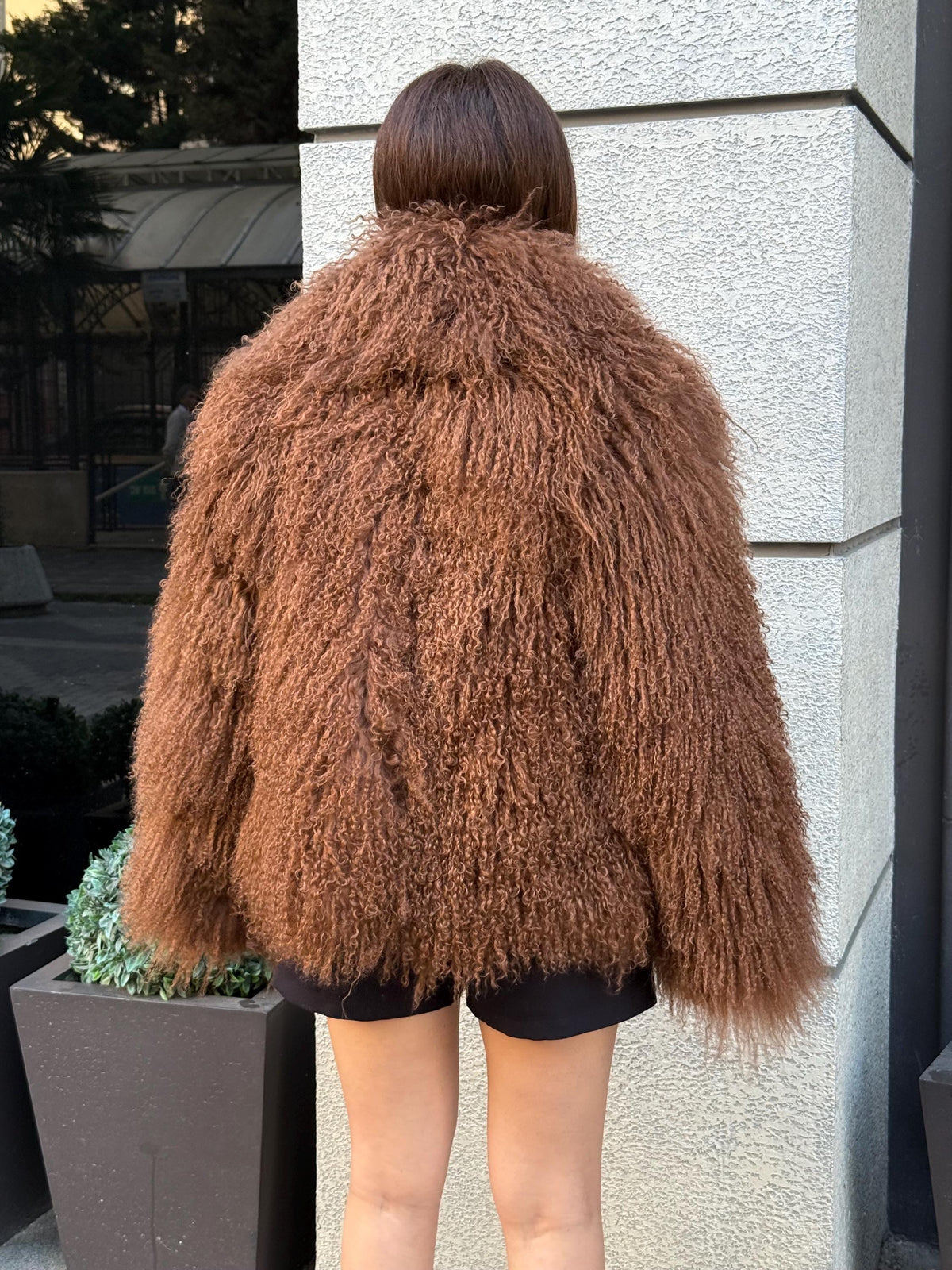 Women’s Brown Tibetan Fur Coat, Handmade Short Shaggy Mongolian Lamb Fur Jacket