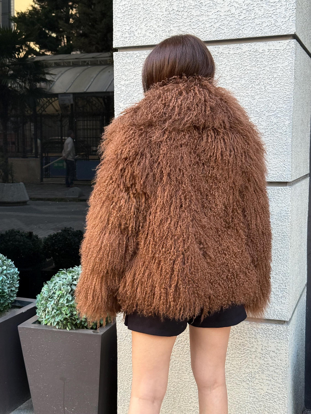 Women’s Brown Tibetan Fur Coat, Handmade Short Shaggy Mongolian Lamb Fur Jacket