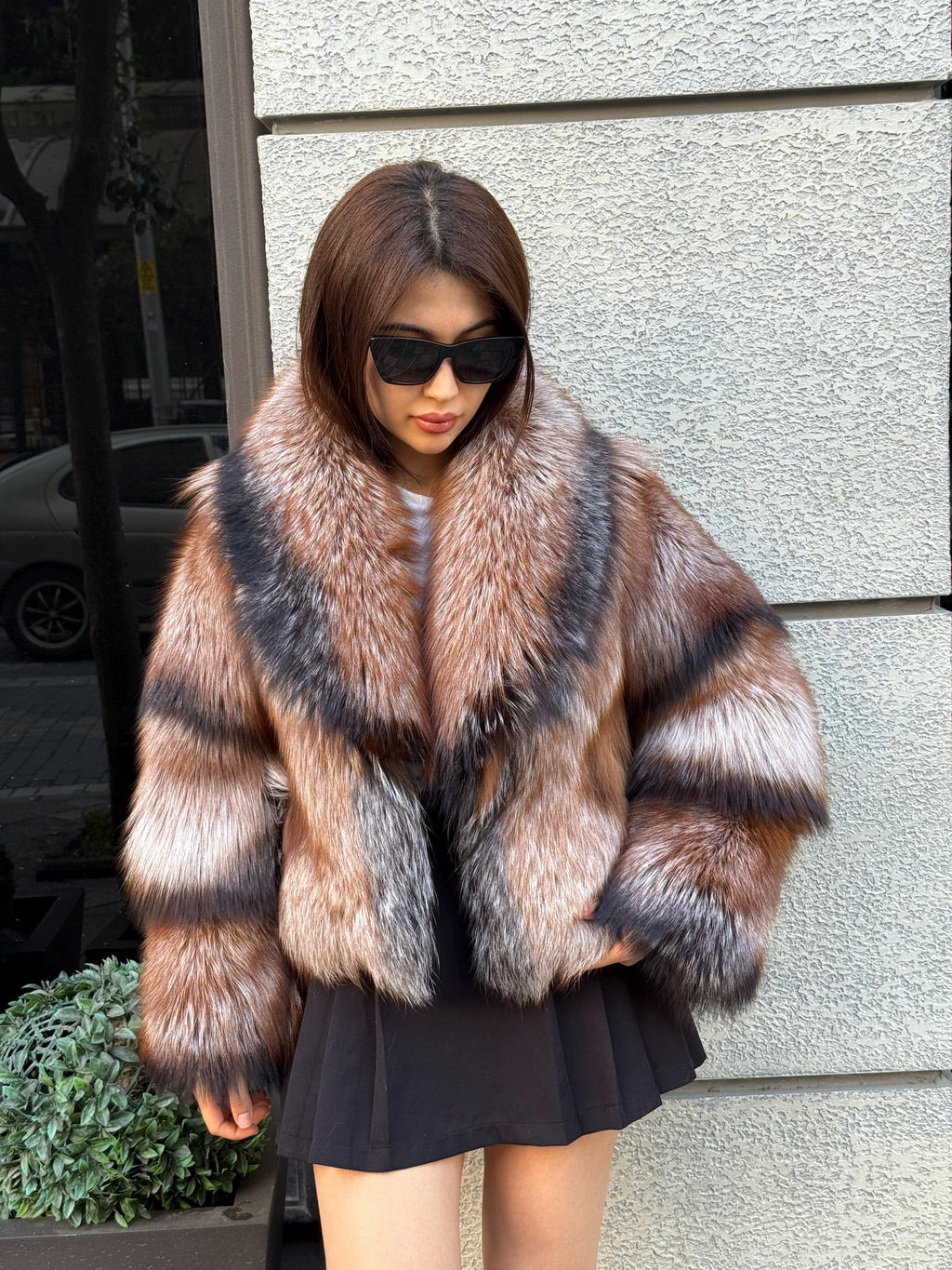 Luxury Women Frost Fox Fur Jacket | Handmade Short Fox Fur Coat | Plus Size Winter Fur Outerwear