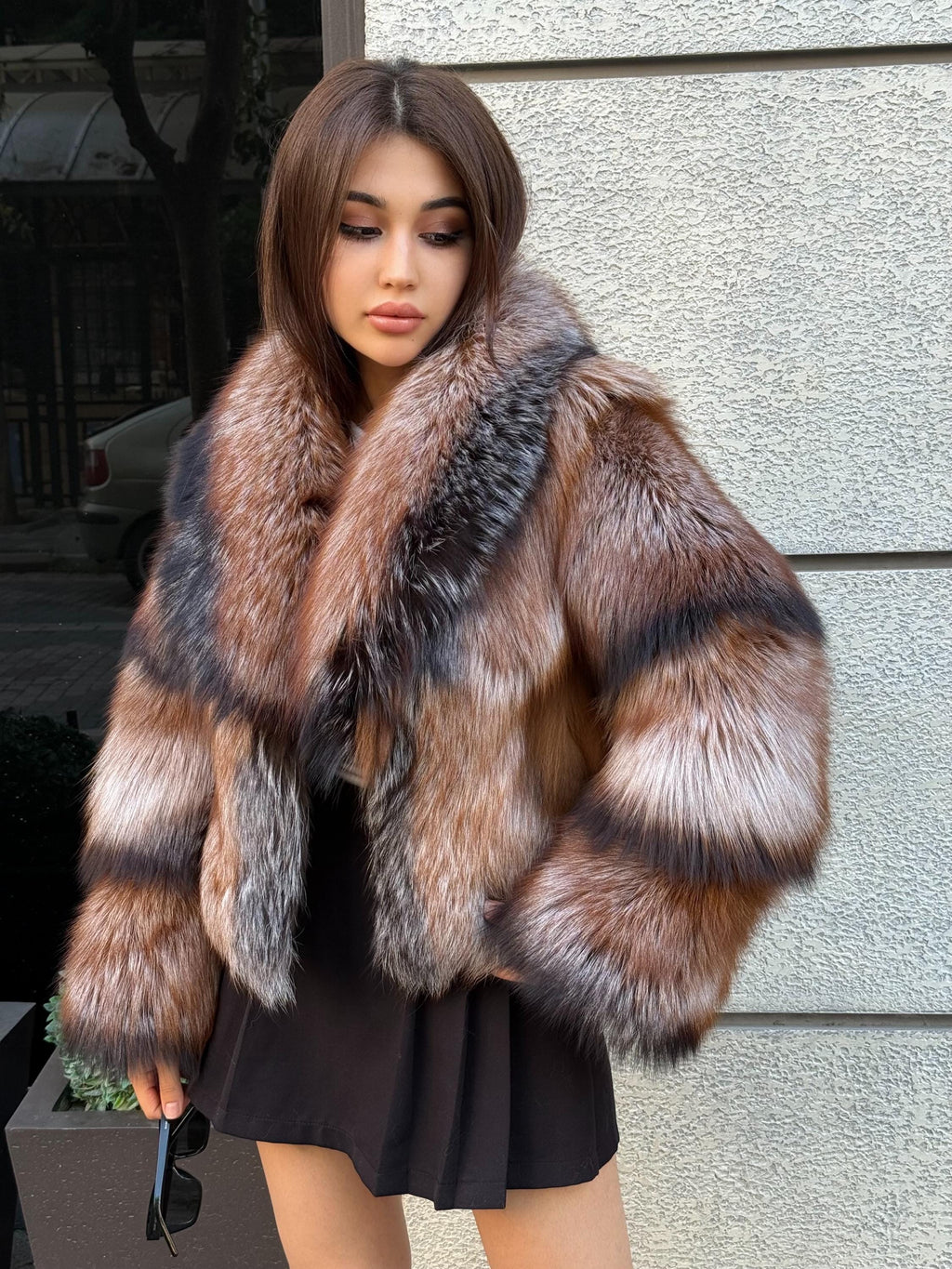 Luxury Women Frost Fox Fur Jacket | Handmade Short Fox Fur Coat | Plus Size Winter Fur Outerwear
