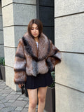 Luxury Women Frost Fox Fur Jacket | Handmade Short Fox Fur Coat | Plus Size Winter Fur Outerwear