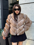 Beige Fox Fur Jacket , Women’s Handmade Short Fur Coat With Detachable Sleeves