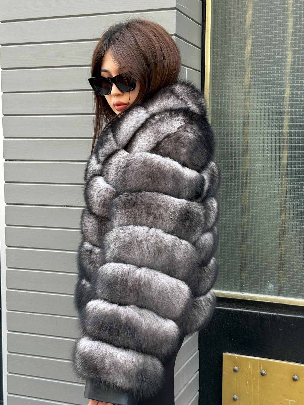 Women’s Gray Fox Fur Jacket, Luxury Handmade Short Fur Coat