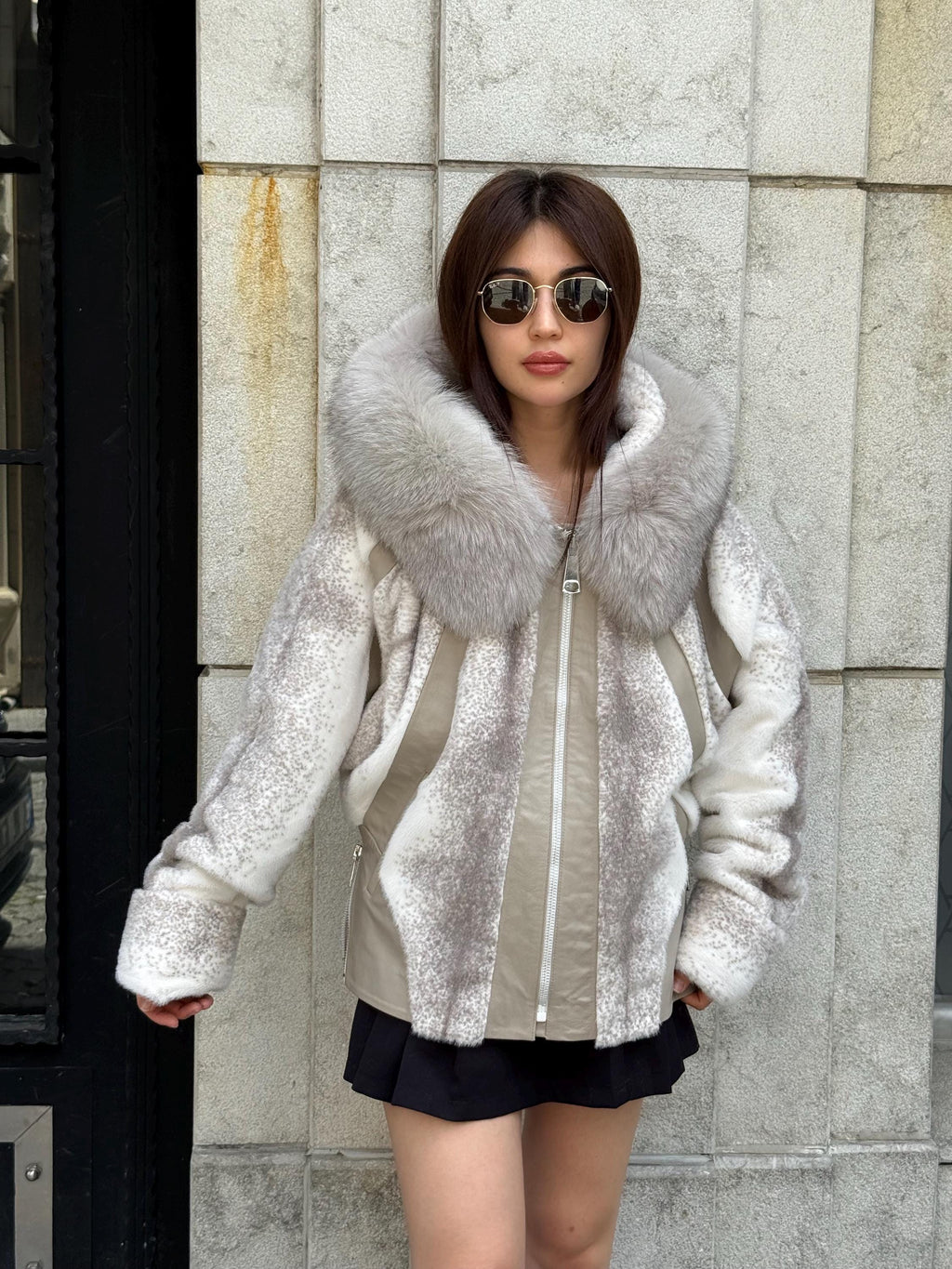 Beige Faux Mink Fur Jacket, Hood Fox Fur Jacket..- Women Fox Fur Jacket.. Fox Fur Jacket