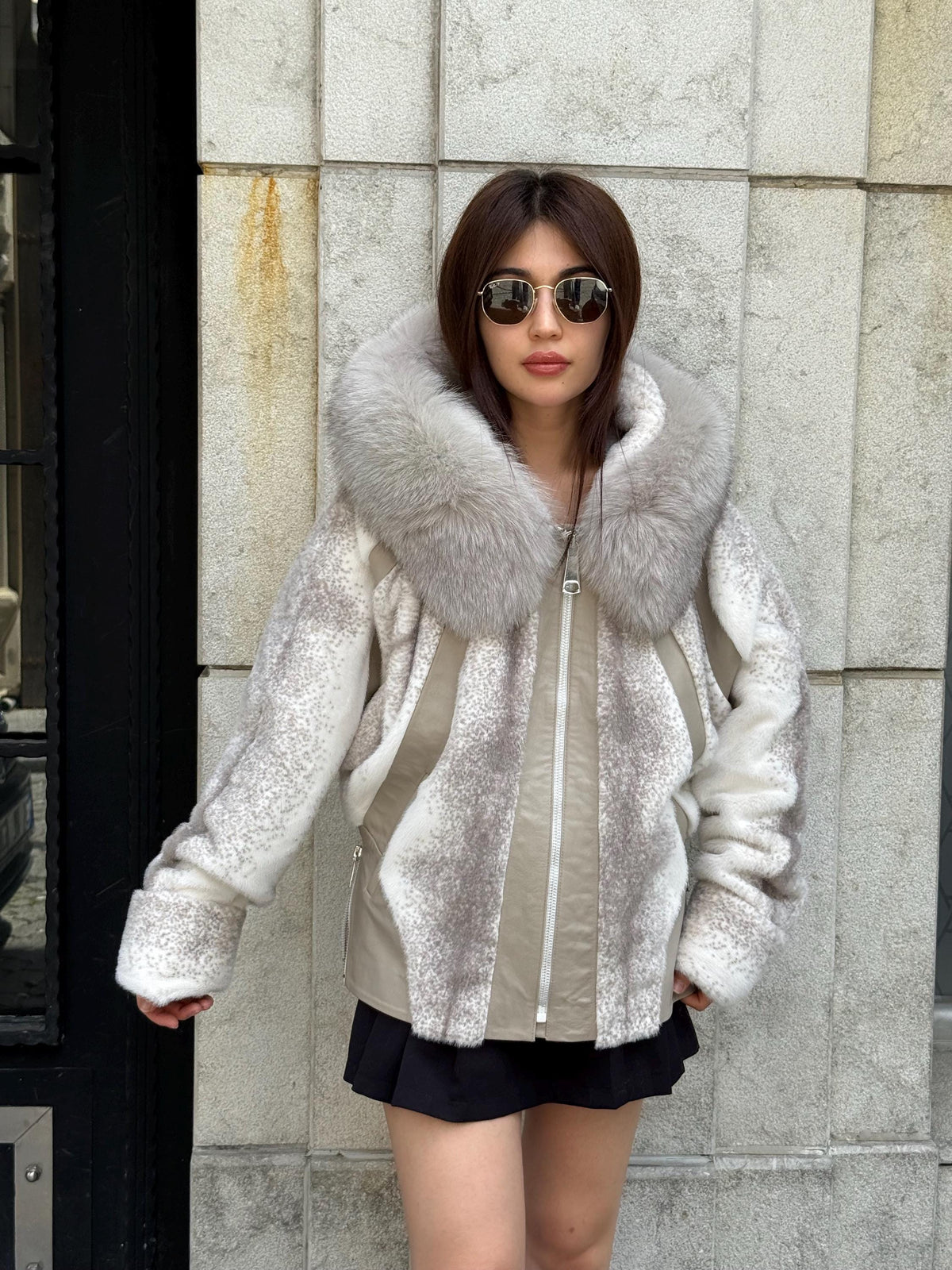 Beige Faux Mink Fur Jacket, Hood Fox Fur Jacket..- Women Fox Fur Jacket.. Fox Fur Jacket